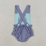 Fishing Navy Plaid Blue Boys Summer Romper