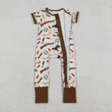 Duck Dog Plaid Brown Boys Summer Romper