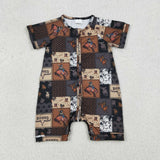 Rodeo Plaid Brown Gray Boys Summer Romper
