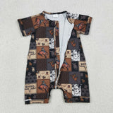 Rodeo Plaid Brown Gray Boys Summer Romper