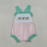 Dogs Pink Stripe Girls Summer Romper