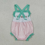 Dogs Pink Stripe Girls Summer Romper