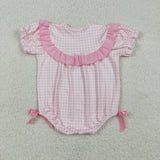 Bunny Chick Floral Ruffles Pink Plaid Girls Easter Romper