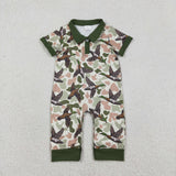 Duck Buttons Green Camo Boys Summer Romper
