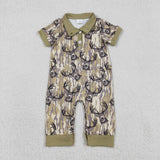 Deer Buttons Green Camo Boys Summer Romper