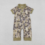 Deer Buttons Green Camo Boys Summer Romper