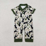 Deer Buttons Green Camo Boys Summer Romper