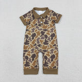 Buttons Brown Gray Camo Boys Summer Romper