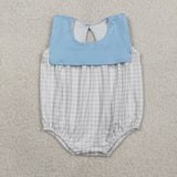 Plaid Sky Blue Boys Summer Romper