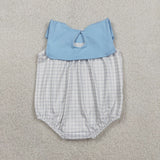 Plaid Sky Blue Boys Summer Romper