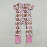 Cow Boots Bow Pattern Pink Girls Summer Romper