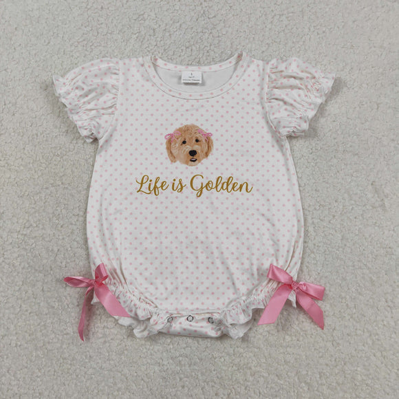 Ligfe is Golden Dog Pink Polka Dots Girls Summer Romper