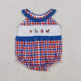 Farm Animals Red Blue Plaid Ruffles Girls Summer Romper