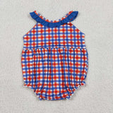Farm Animals Red Blue Plaid Ruffles Girls Summer Romper