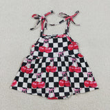 Cherry Black Plaid Girls Summer Romper