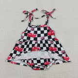 Cherry Black Plaid Girls Summer Romper
