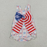 Bow Pattern Flag White Girls 4th of July Romper