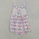Bow Pattern Flag White Girls 4th of July Romper
