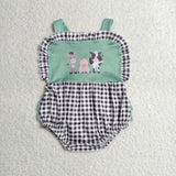 Farm Animals Black Plaid Ruffles Girls Summer Romper