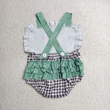 Farm Animals Black Plaid Ruffles Girls Summer Romper