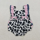 Cow Print Pink Plaid Ruffles Girls Summer Romper
