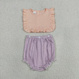 Purple Stripe Ruffles Girls Summer Romper