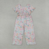 Pink Floral Leaves Girls Jumpsuit