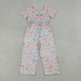 Pink Floral Leaves Girls Jumpsuit