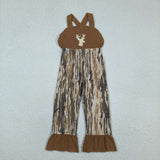 Deer Camo Brown Ruffles Girls Jumpsuit
