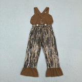 Deer Camo Brown Ruffles Girls Jumpsuit