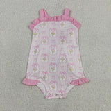 Floral Pink Stripe Ruffles Girls Summer Romper