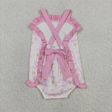 Floral Pink Stripe Ruffles Girls Summer Romper