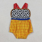 Cartoon Cow Print Plaid Boys Summer Romper
