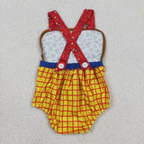 Cartoon Cow Print Plaid Boys Summer Romper