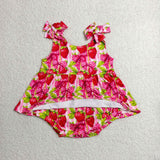 Strawberry Bow Pattern Girls Summer Romper