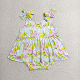 Watermelon Bow Pattern Sky Blue Girls Summer Romper