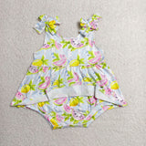 Watermelon Bow Pattern Sky Blue Girls Summer Romper