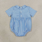 Baby Brother Blue Plaid Smocked Boys Summer Romper