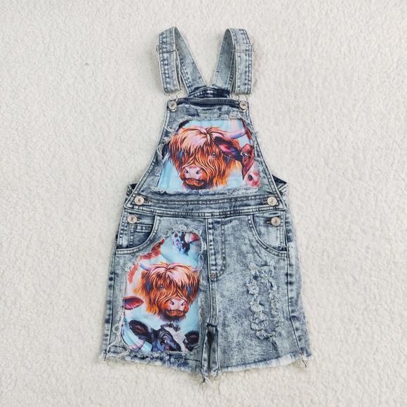 Kids Cow Jeans Suspender Shorts