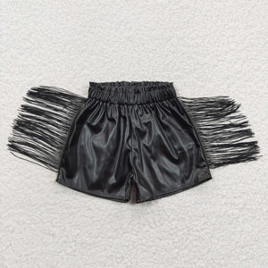 Leather Black Tassels Girls Shorts