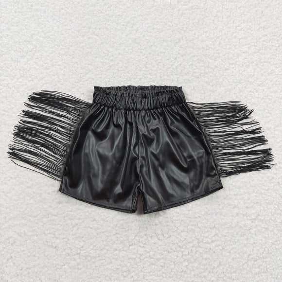 Leather Black Tassels Girls Shorts