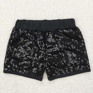 Black Sequin Girls Shorts