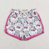 Kids Highland Cow Floral Hot Pink White Mommy & Me Girls Shorts