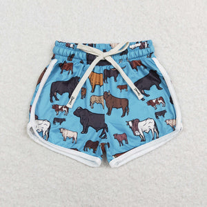 Kids Cows Blue Mommy & Me Girls Shorts