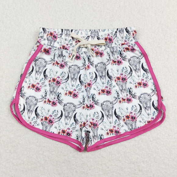 Adult Highland Cow Floral Hot Pink White Mommy & Me Shorts