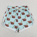 Adult Highland Cow Floral Blue Mommy & Me Shorts