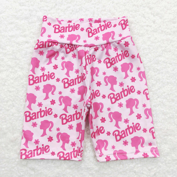 Cartoon Dolls Floral Pink Girls Cycling Shorts