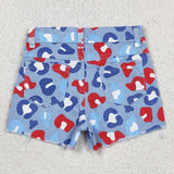 Leopard Print Blue Denim Shorts Girls 4th of July Pant