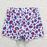 Red Blue Leopard Print Denim Shorts Girls 4th of July Pant