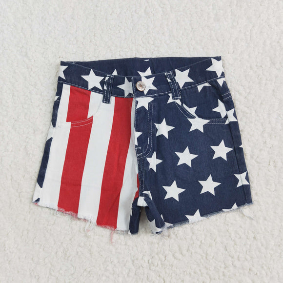 Stars Stripe Navy Denim Shorts Girls 4th of July Pant